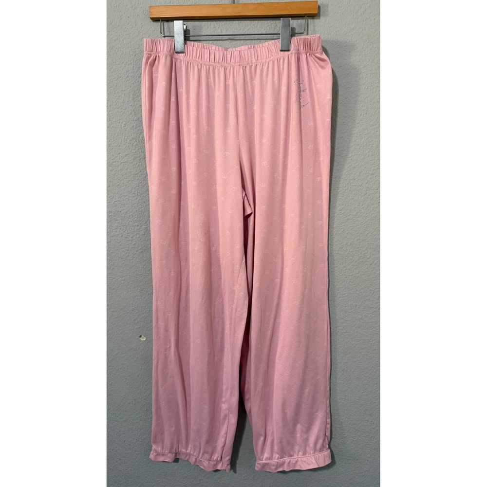 Juicy Couture Pink Monogram Crown Pajama Pants Large Rhinestone Logo Ruffle Hem